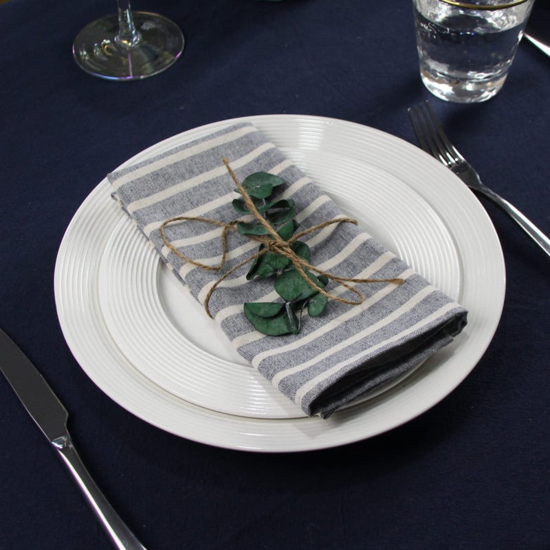INFEI Broad Striped Cotton Blended Dinner Cloth Napkins - Set of 12 (40 x 30 cm) - for Events & Home Use (Navy) - Image 2